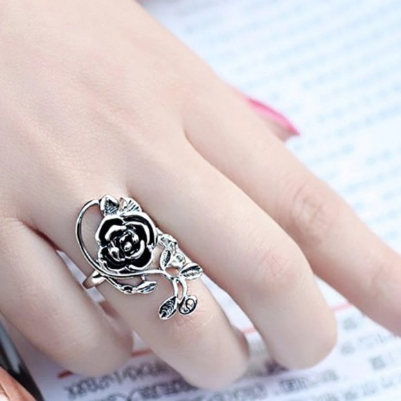 Ring ~  Rose Flower ~ .925 Sterling Silver ~ Solid - Picture 1 of 7